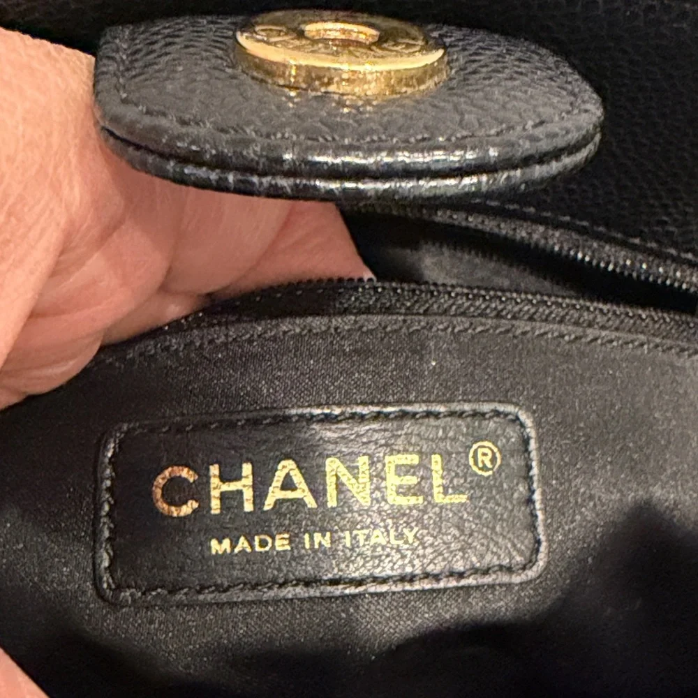 CHANEL Black Quilted Caviar Leather Petite Shopper with Gold Hardware. - Picture 10 of 16